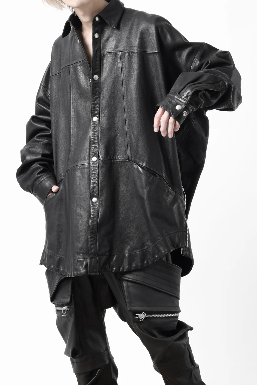 A.F ARTEFACT LEATHER COCOON SHIRT JACKET / GOAT SKIN (BLACK) - Image 33