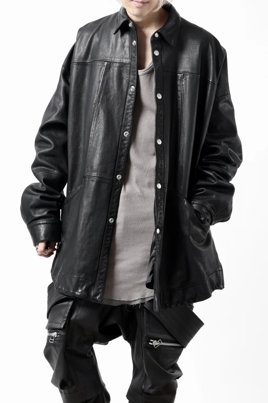 A.F ARTEFACT LEATHER COCOON SHIRT JACKET / GOAT SKIN (BLACK) - Image 34