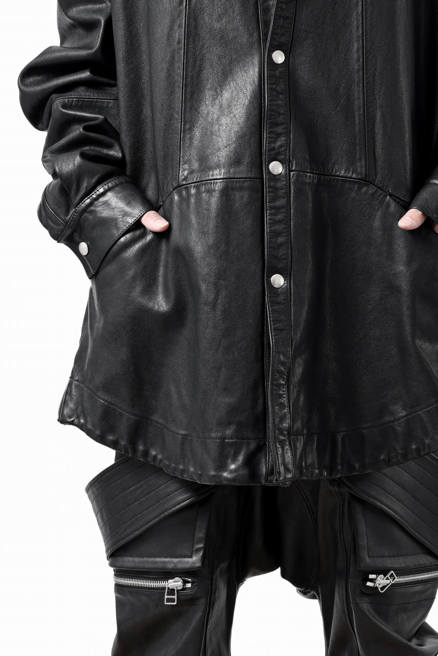 A.F ARTEFACT LEATHER COCOON SHIRT JACKET / GOAT SKIN (BLACK) - Image 38