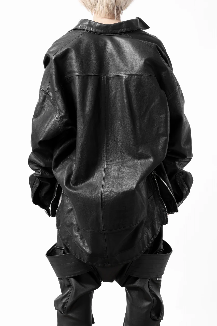A.F ARTEFACT LEATHER COCOON SHIRT JACKET / GOAT SKIN (BLACK) - Image 4
