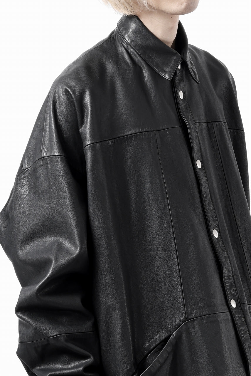 A.F ARTEFACT LEATHER COCOON SHIRT JACKET / GOAT SKIN (BLACK) - Image 42