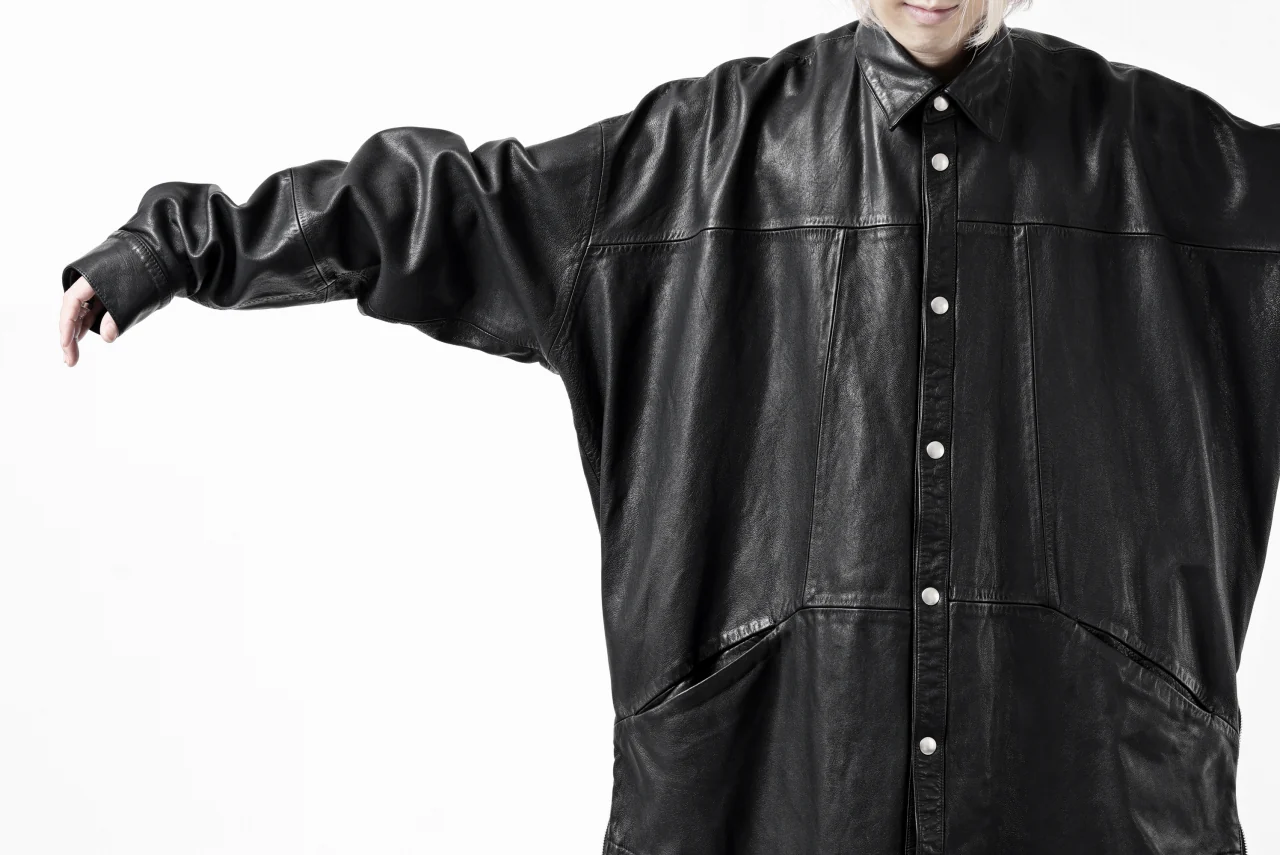 A.F ARTEFACT LEATHER COCOON SHIRT JACKET / GOAT SKIN (BLACK) - Image 45