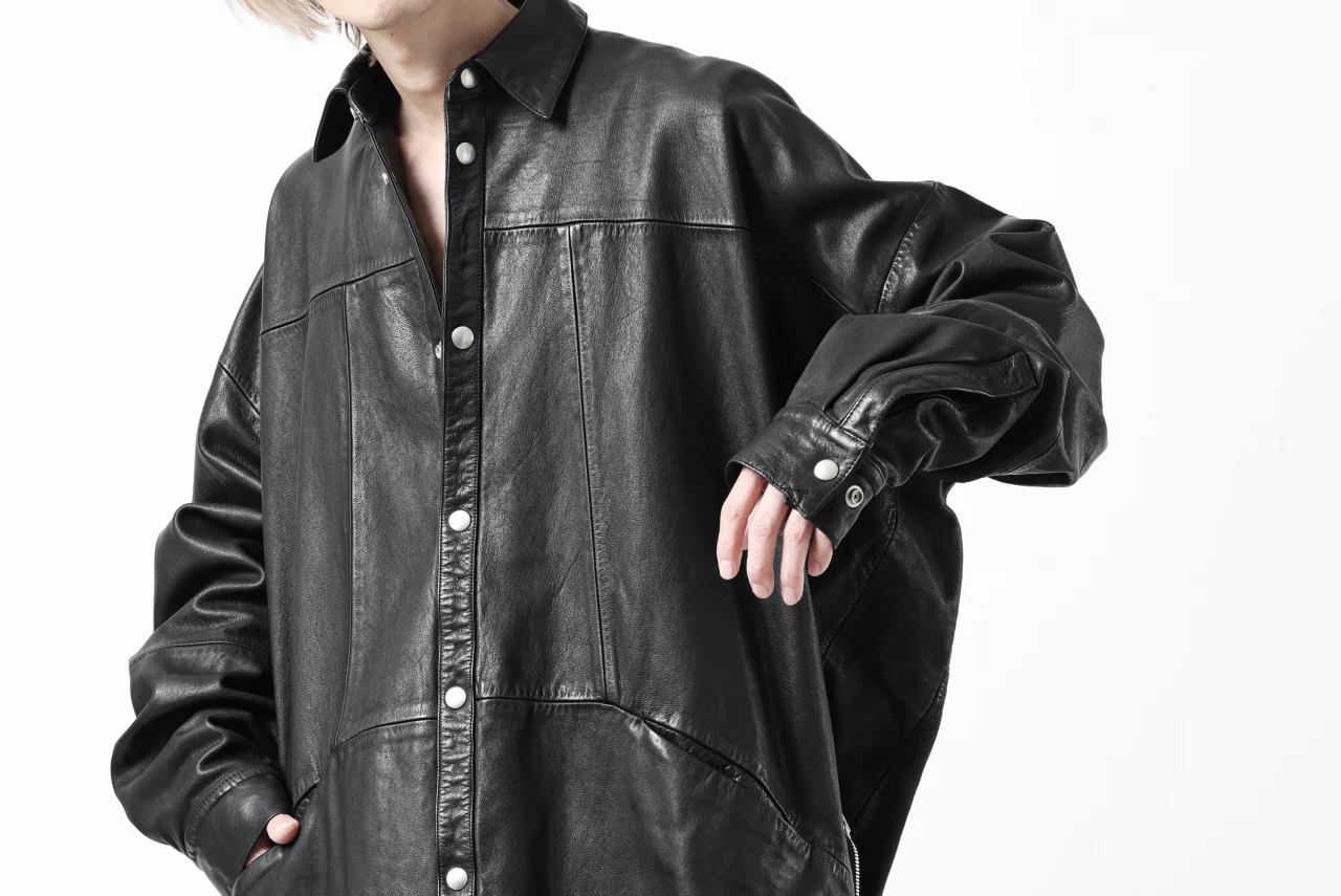 A.F ARTEFACT LEATHER COCOON SHIRT JACKET / GOAT SKIN (BLACK) - Image 46