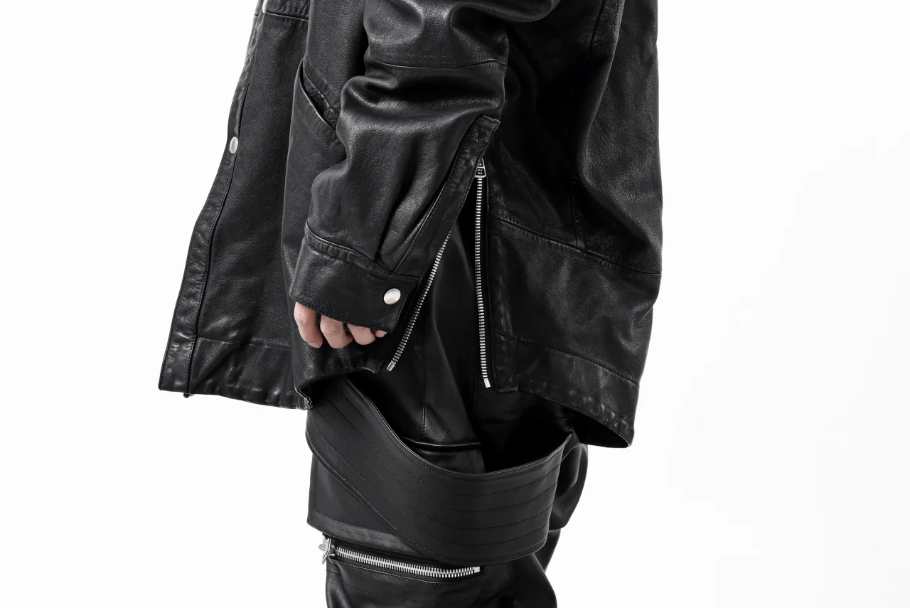 A.F ARTEFACT LEATHER COCOON SHIRT JACKET / GOAT SKIN (BLACK) - Image 47