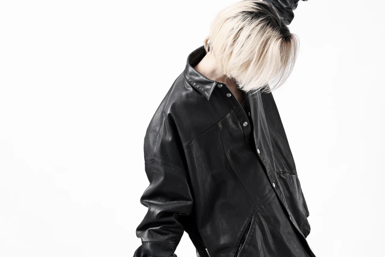 A.F ARTEFACT LEATHER COCOON SHIRT JACKET / GOAT SKIN (BLACK) - Image 49