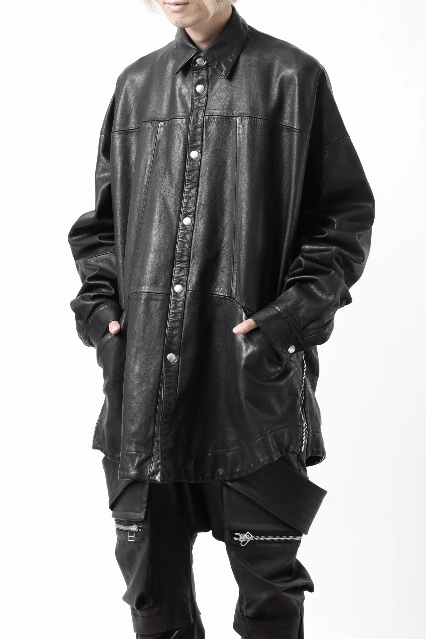 A.F ARTEFACT LEATHER COCOON SHIRT JACKET / GOAT SKIN (BLACK) - Image 5