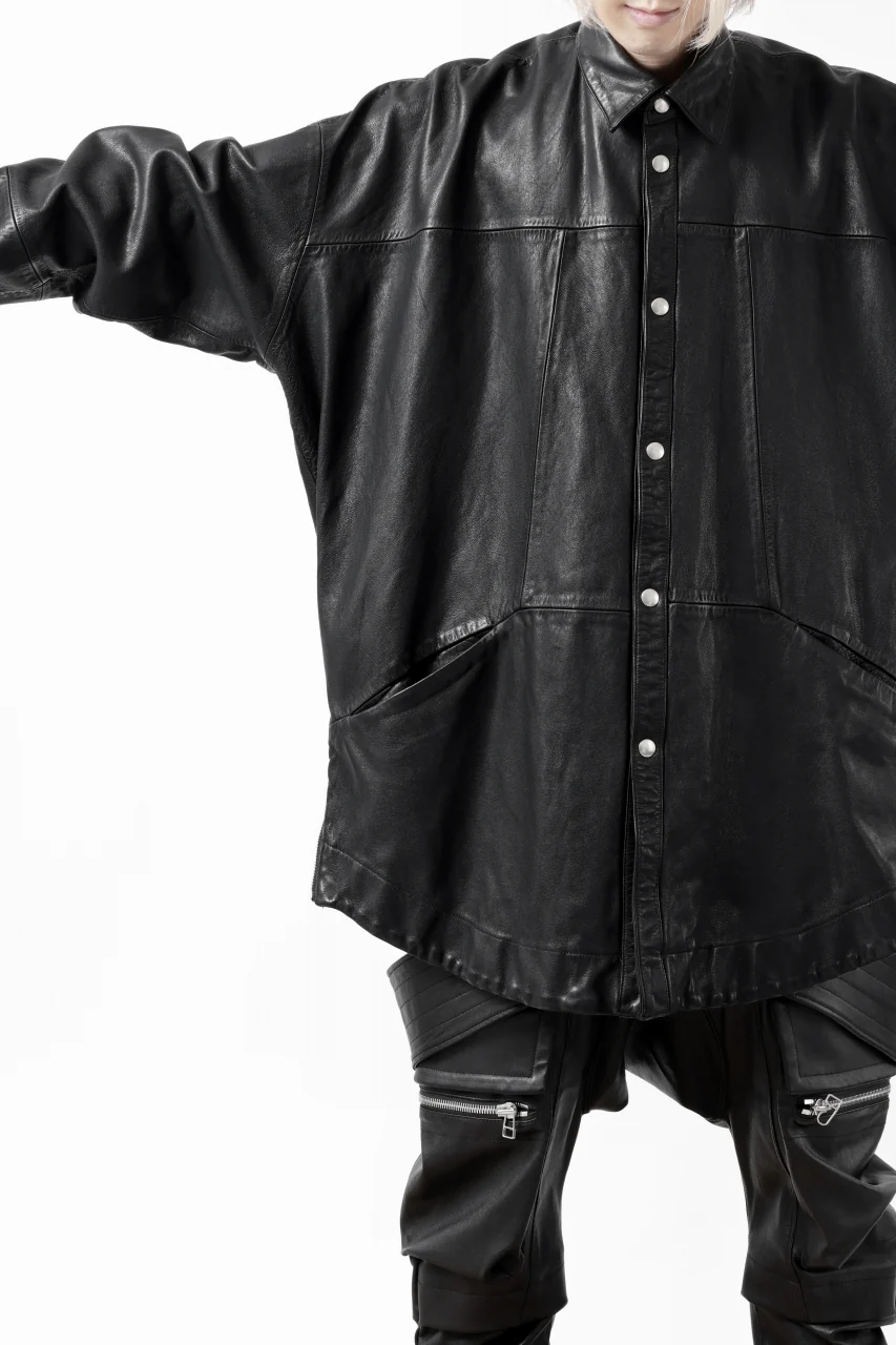 A.F ARTEFACT LEATHER COCOON SHIRT JACKET / GOAT SKIN (BLACK) - Image 6
