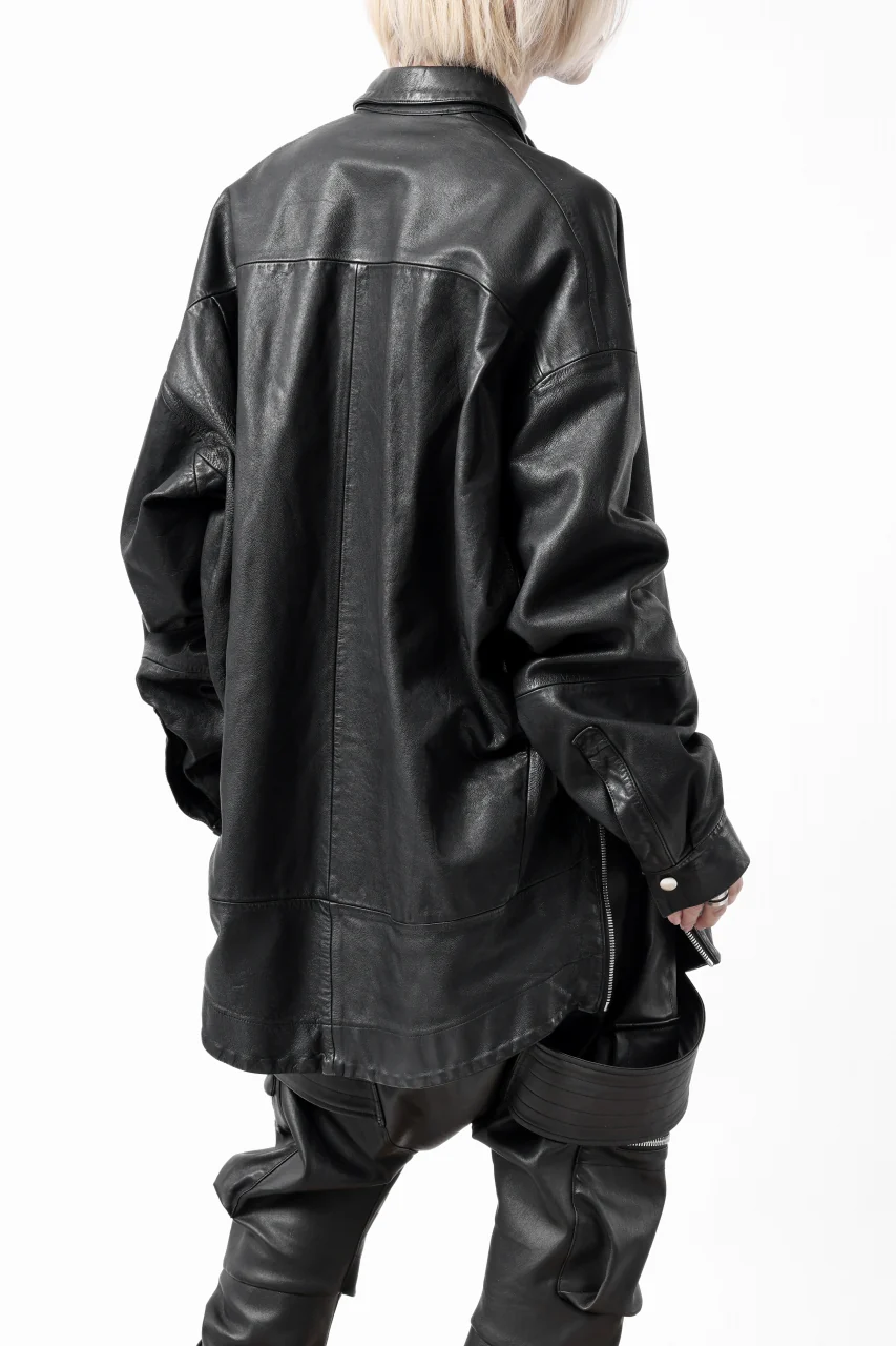A.F ARTEFACT LEATHER COCOON SHIRT JACKET / GOAT SKIN (BLACK) - Image 7