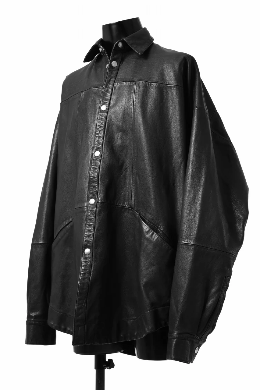 A.F ARTEFACT LEATHER COCOON SHIRT JACKET / GOAT SKIN (BLACK) - Image 8