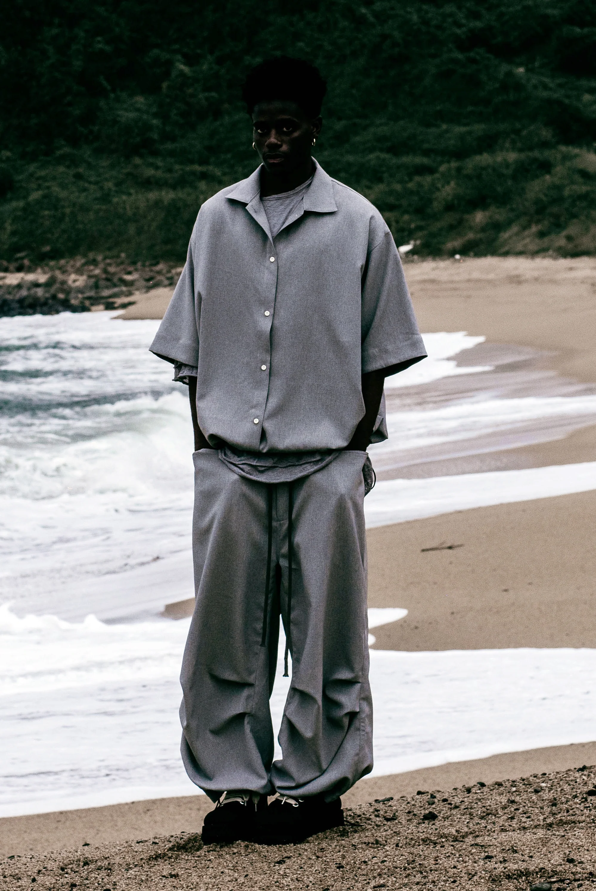 A.F ARTEFACT limited SQUEEZING HALF SLEEVE SHIRT / BACK STRIPE WOOLY CLOTH (L.GREY) - Image 14