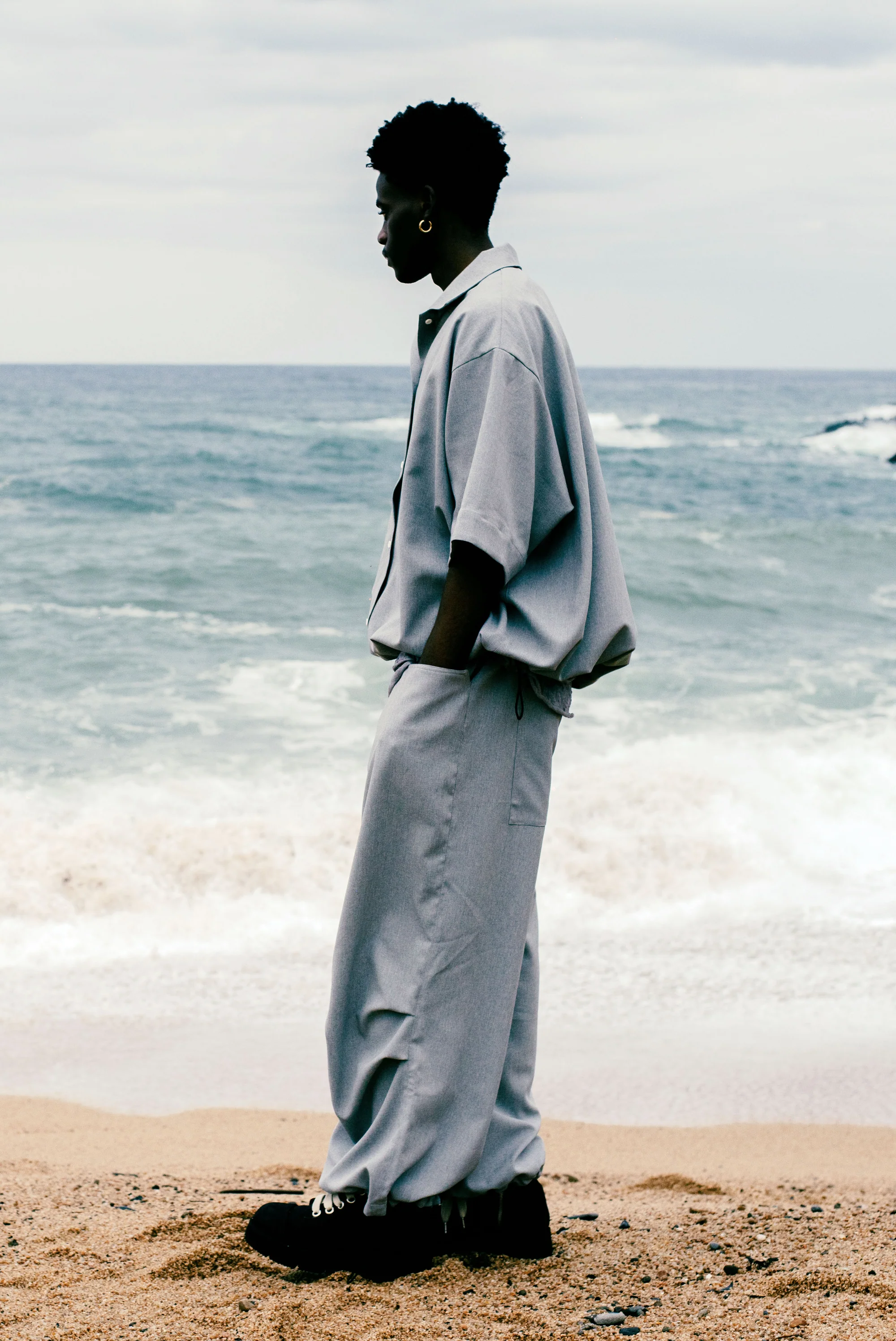 A.F ARTEFACT limited SQUEEZING HALF SLEEVE SHIRT / BACK STRIPE WOOLY CLOTH (L.GREY) - Image 15