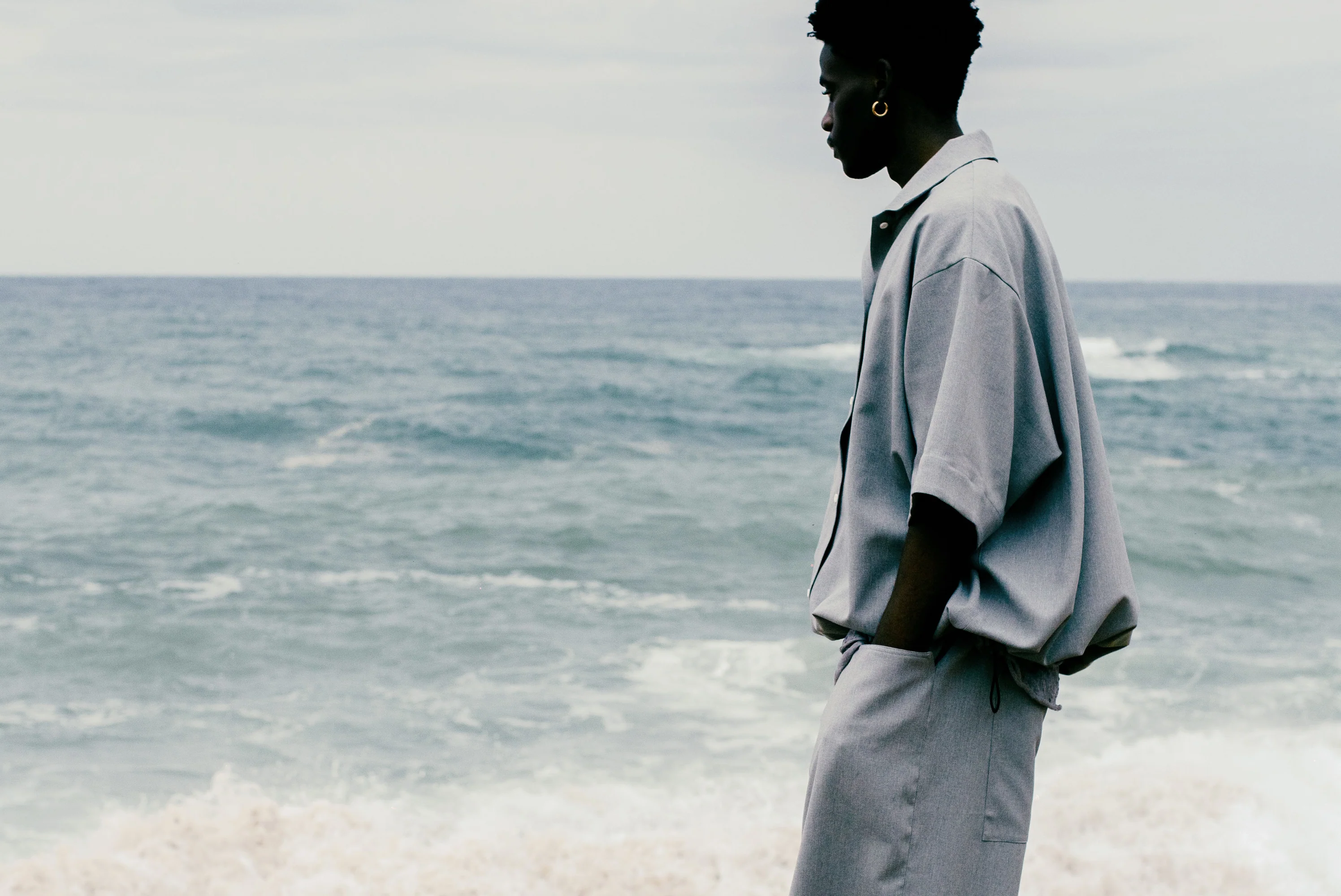 A.F ARTEFACT limited SQUEEZING HALF SLEEVE SHIRT / BACK STRIPE WOOLY CLOTH (L.GREY) - Image 20