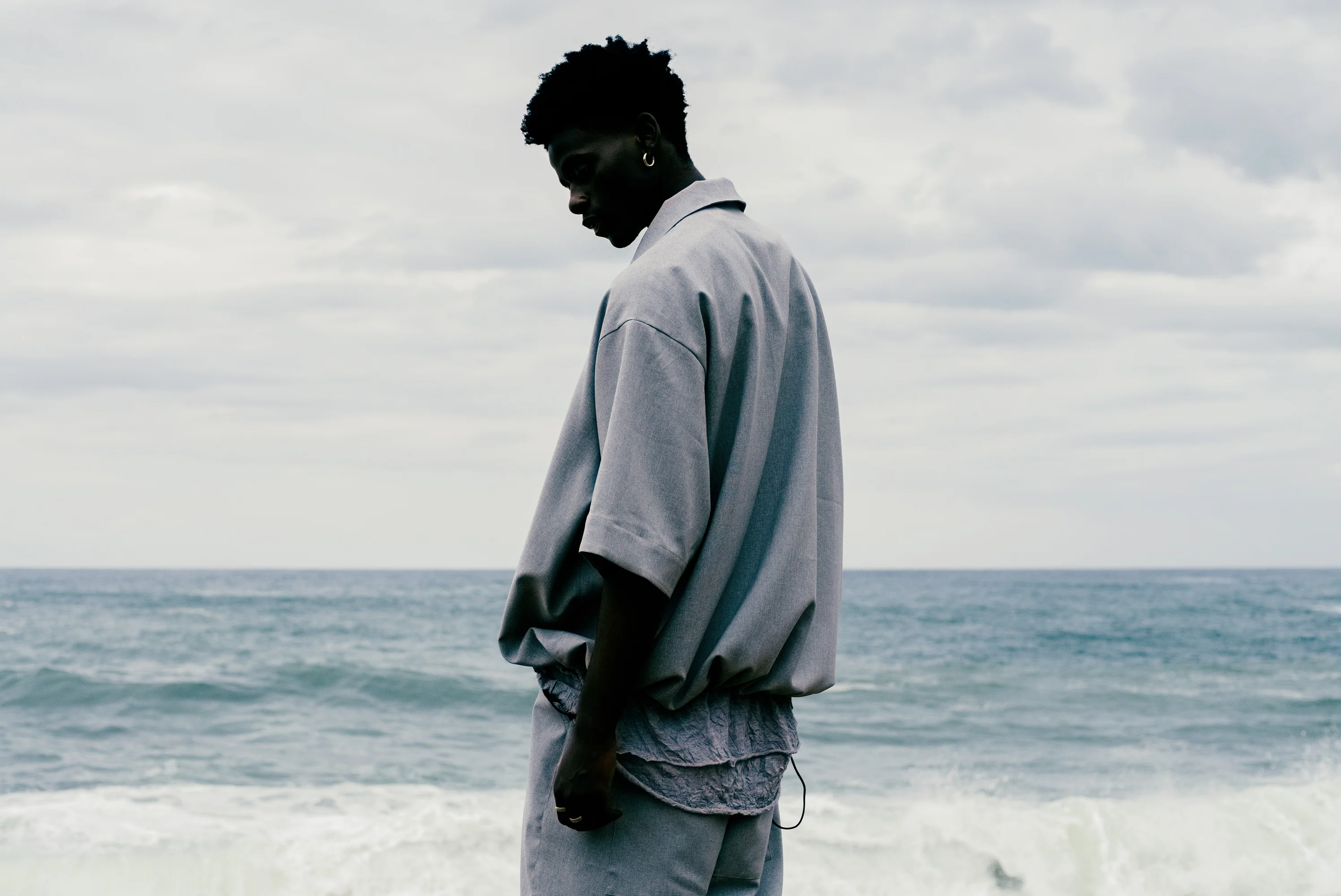 A.F ARTEFACT limited SQUEEZING HALF SLEEVE SHIRT / BACK STRIPE WOOLY CLOTH (L.GREY) - Image 21
