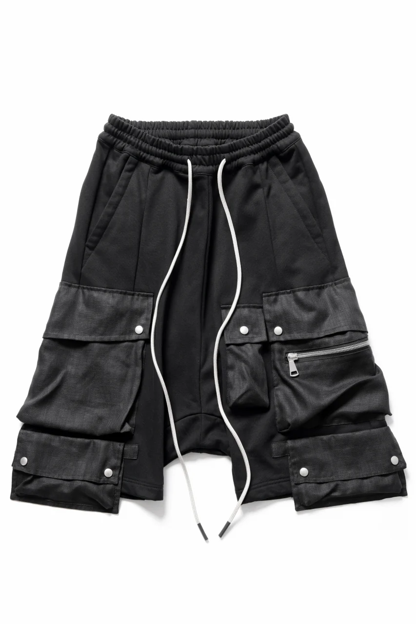A.F ARTEFACT LINEN COMBINATION SWEAT CARGO-SHORTS (BLACK)