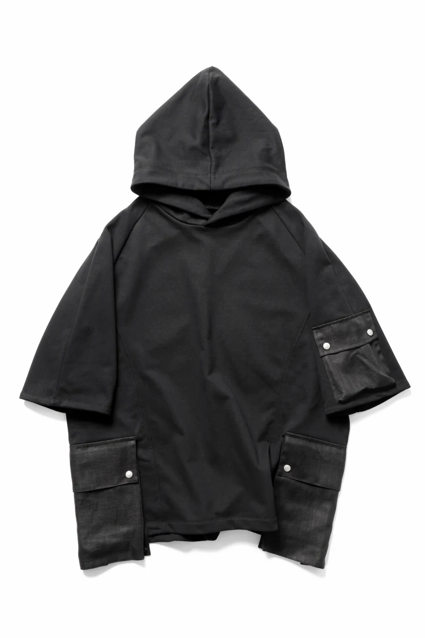 A.F ARTEFACT LINEN COMBINATION SWEAT HOODIE HS TOP (BLACK)