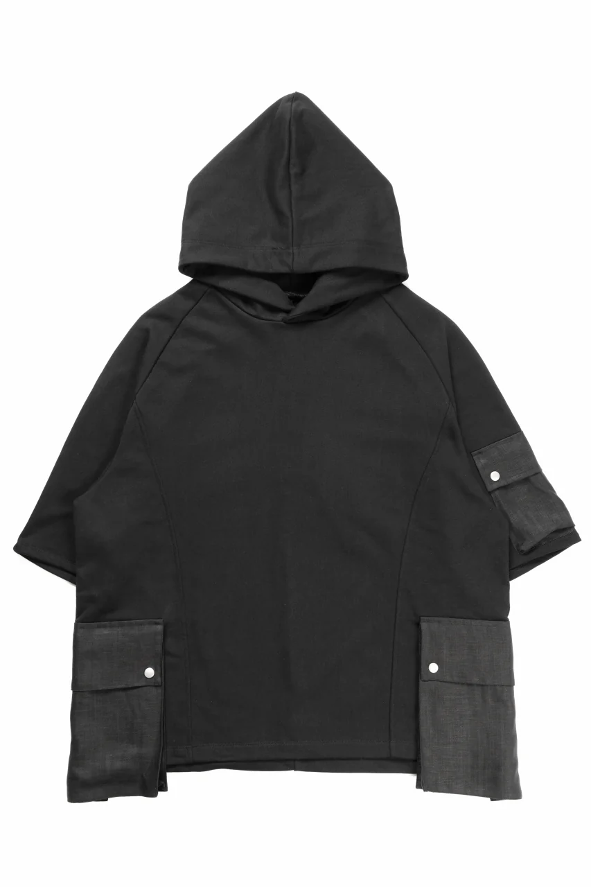 A.F ARTEFACT LINEN COMBINATION SWEAT HOODIE HS TOP (BLACK) - Image 2