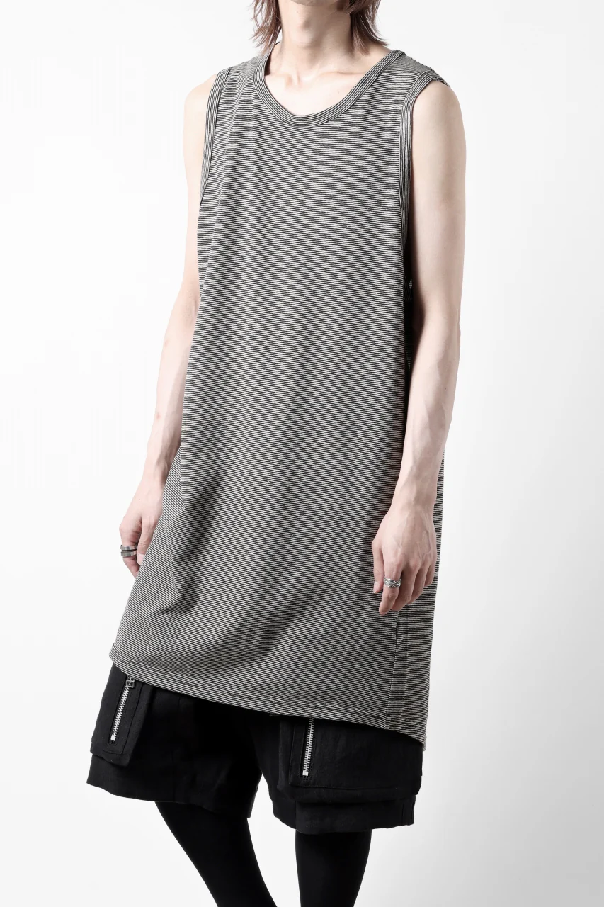 A.F ARTEFACT LOOSEY LONG TANK TOP / MICRO STRIPE JERSEY (BLACK x IVORY) - Image 2