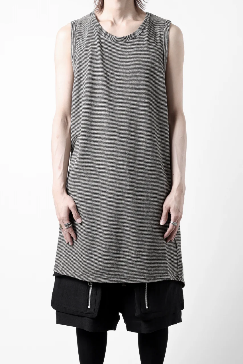 A.F ARTEFACT LOOSEY LONG TANK TOP / MICRO STRIPE JERSEY (BLACK x IVORY) - Image 3
