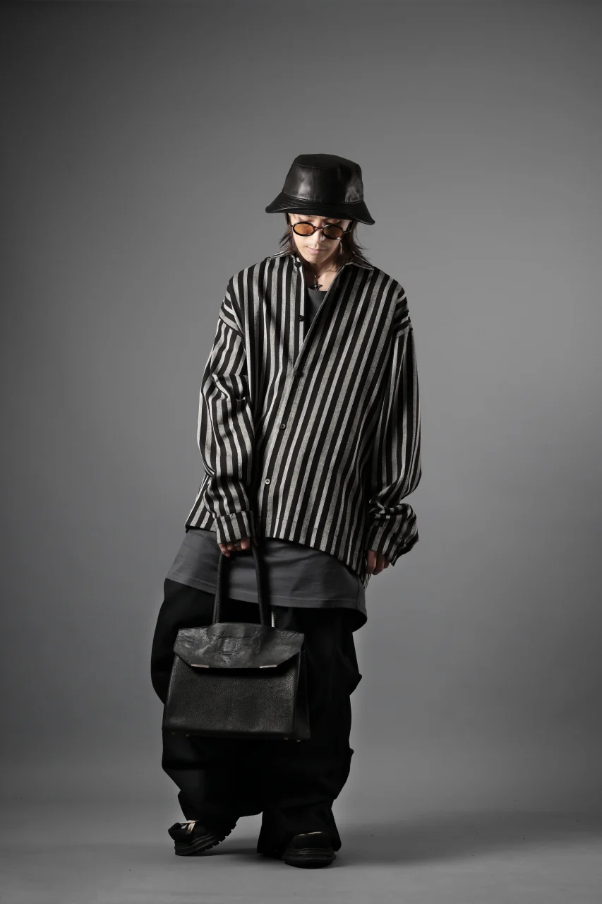 A.F ARTEFACT LOOSEY OVER SHIRT / HERRINGBONE LINEN STRIPE (BLACK×L.GREY) - Image 10