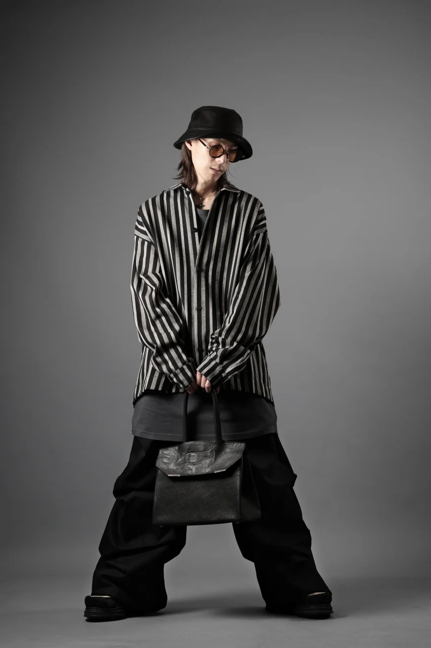 A.F ARTEFACT LOOSEY OVER SHIRT / HERRINGBONE LINEN STRIPE (BLACK×L.GREY) - Image 11
