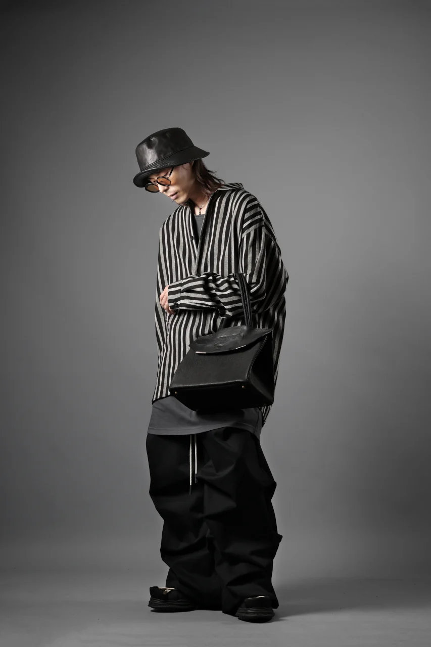 A.F ARTEFACT LOOSEY OVER SHIRT / HERRINGBONE LINEN STRIPE (BLACK×L.GREY) - Image 12