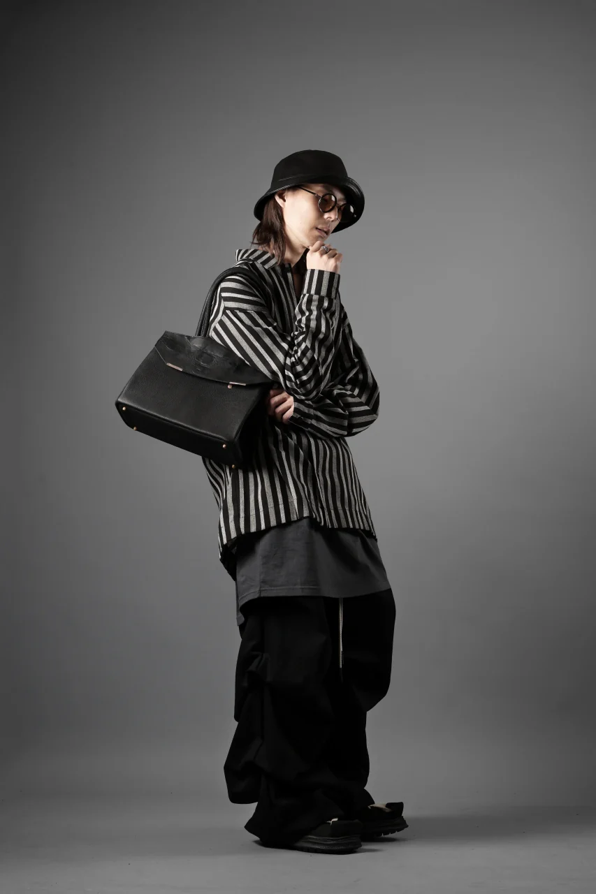 A.F ARTEFACT LOOSEY OVER SHIRT / HERRINGBONE LINEN STRIPE (BLACK×L.GREY) - Image 13