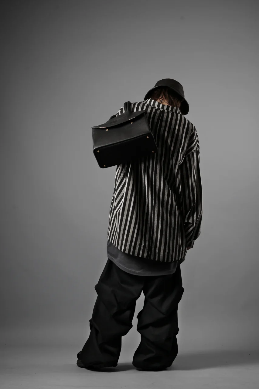 A.F ARTEFACT LOOSEY OVER SHIRT / HERRINGBONE LINEN STRIPE (BLACK×L.GREY) - Image 14
