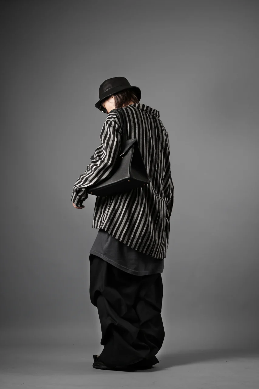 A.F ARTEFACT LOOSEY OVER SHIRT / HERRINGBONE LINEN STRIPE (BLACK×L.GREY) - Image 15
