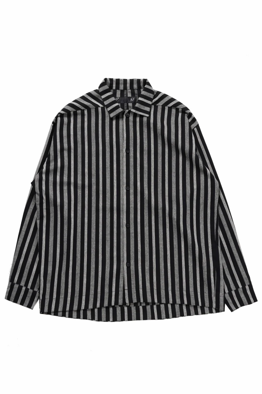 A.F ARTEFACT LOOSEY OVER SHIRT / HERRINGBONE LINEN STRIPE (BLACK×L.GREY) - Image 2