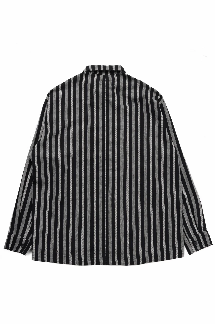 A.F ARTEFACT LOOSEY OVER SHIRT / HERRINGBONE LINEN STRIPE (BLACK×L.GREY) - Image 3