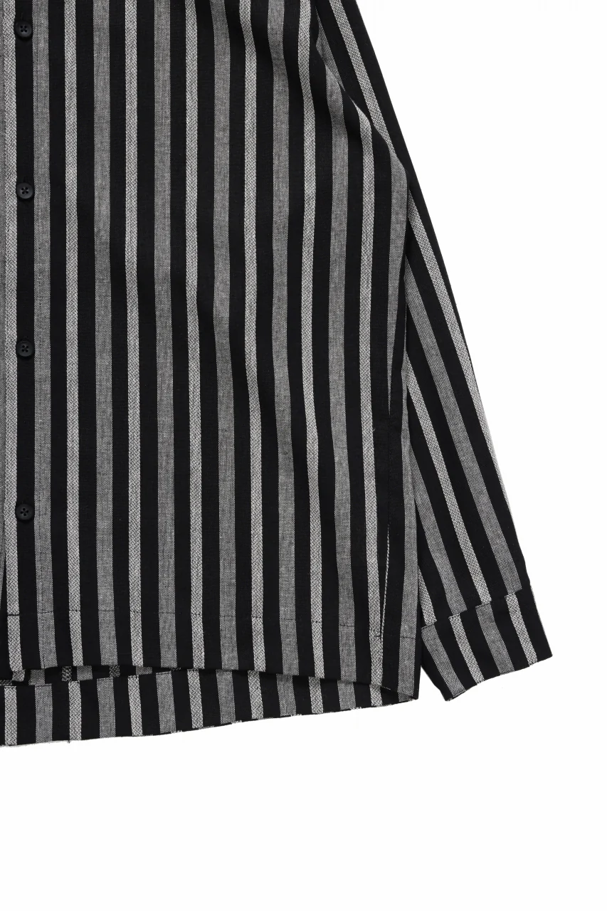 A.F ARTEFACT LOOSEY OVER SHIRT / HERRINGBONE LINEN STRIPE (BLACK×L.GREY) - Image 4