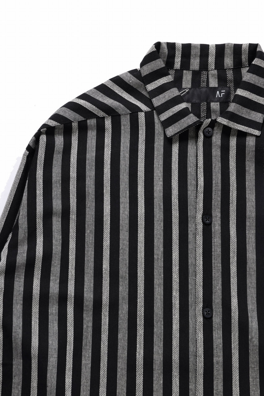 A.F ARTEFACT LOOSEY OVER SHIRT / HERRINGBONE LINEN STRIPE (BLACK×L.GREY) - Image 5