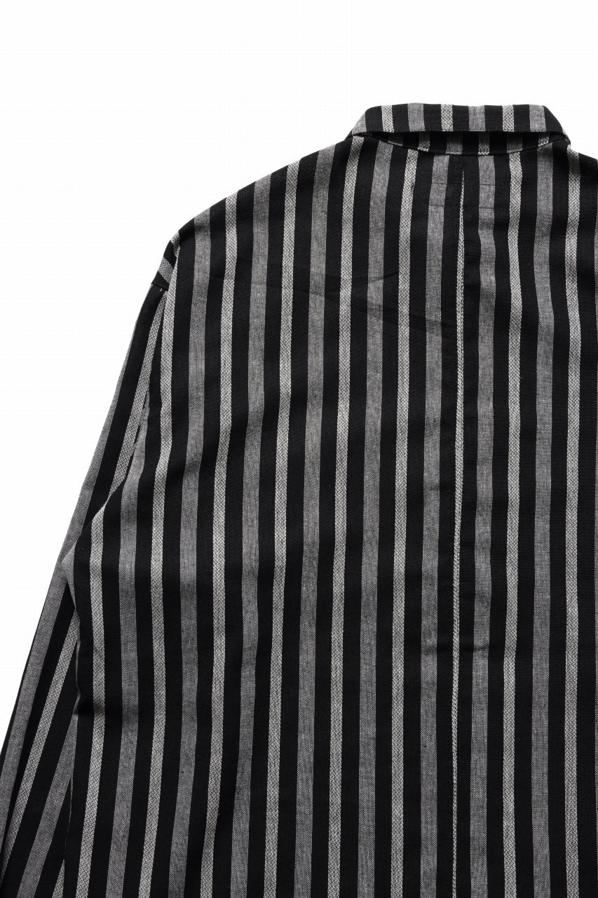A.F ARTEFACT LOOSEY OVER SHIRT / HERRINGBONE LINEN STRIPE (BLACK×L.GREY) - Image 6