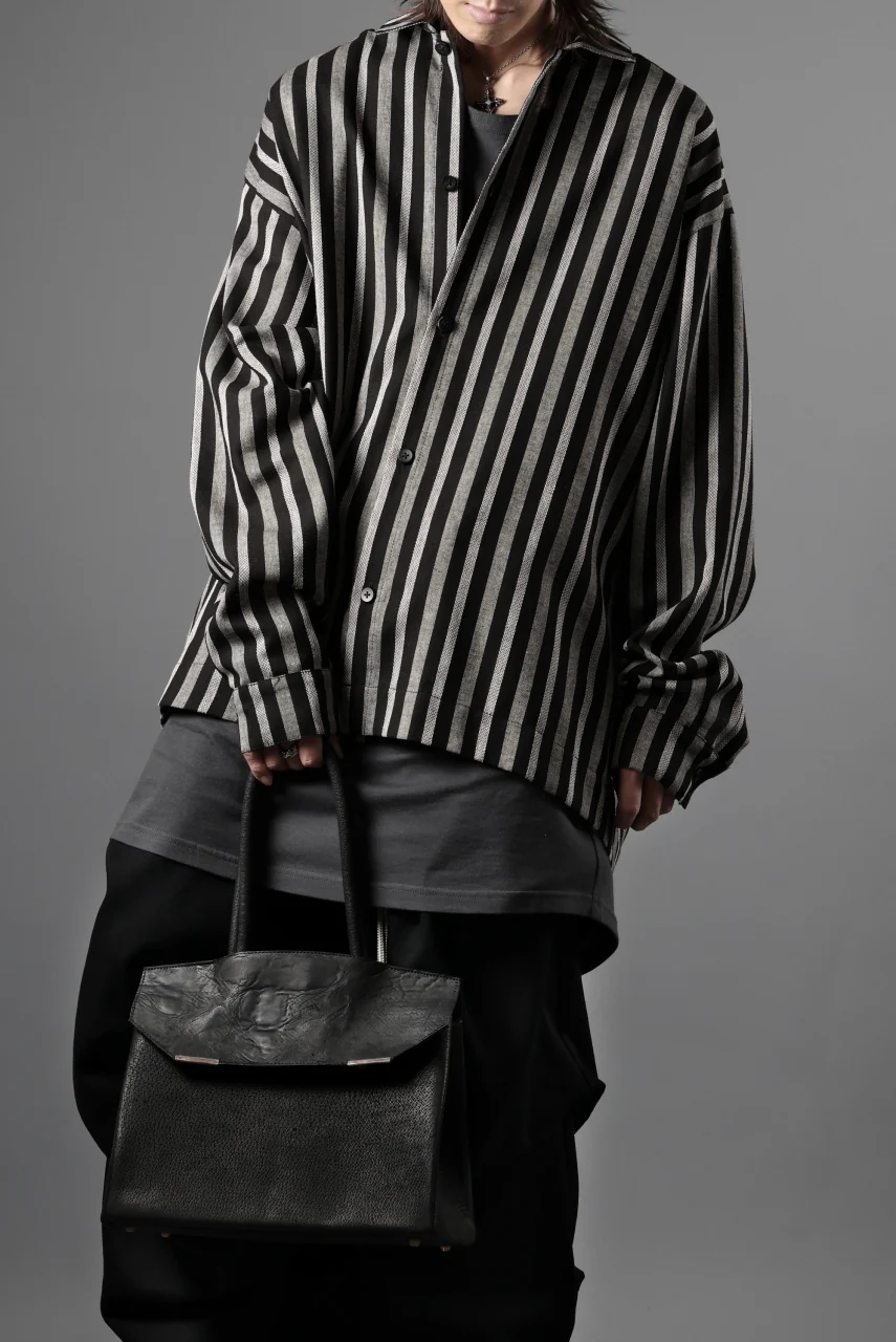 A.F ARTEFACT LOOSEY OVER SHIRT / HERRINGBONE LINEN STRIPE (BLACK×L.GREY) - Image 8
