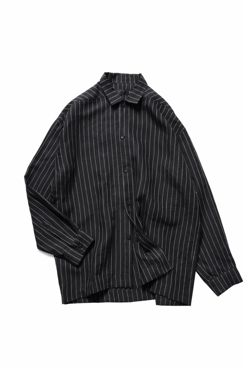 A.F ARTEFACT LOOSEY OVER SHIRT / LINEN STRIPE B (BLACK×L.GREY)