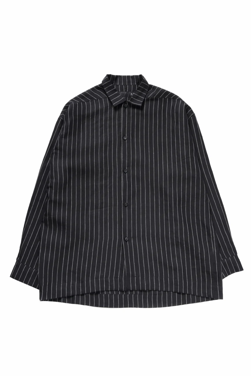 A.F ARTEFACT LOOSEY OVER SHIRT / LINEN STRIPE B (BLACK×L.GREY) - Image 2