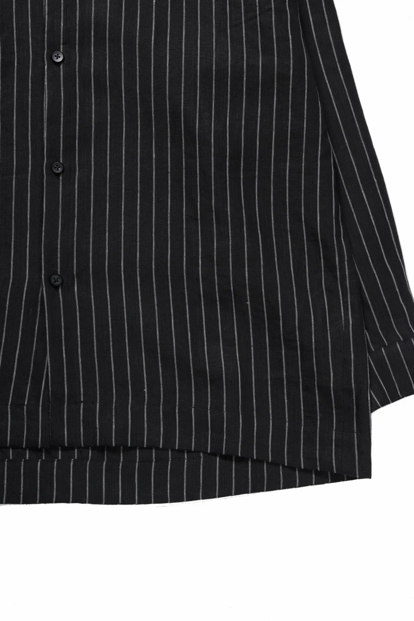 A.F ARTEFACT LOOSEY OVER SHIRT / LINEN STRIPE B (BLACK×L.GREY) - Image 4