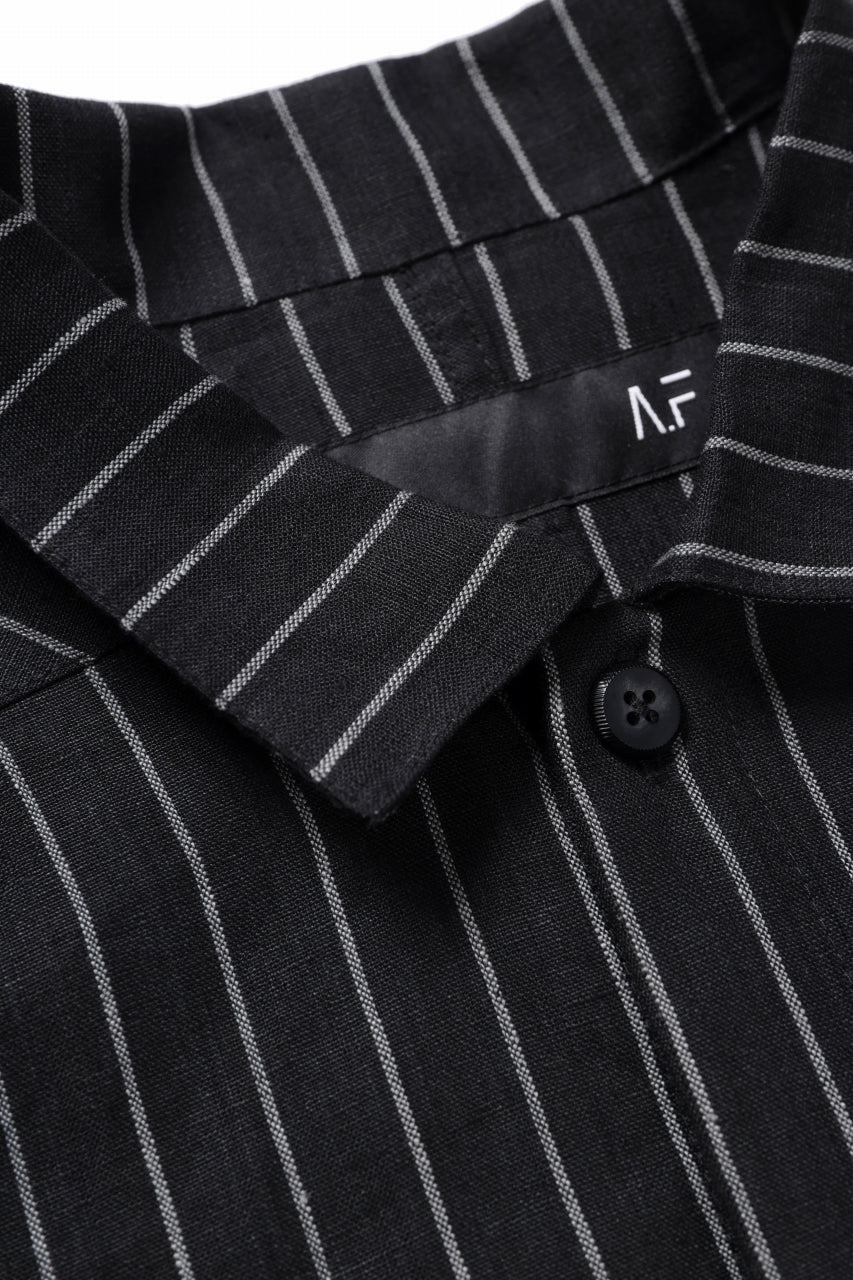 A.F ARTEFACT LOOSEY OVER SHIRT / LINEN STRIPE B (BLACK×L.GREY) - Image 6