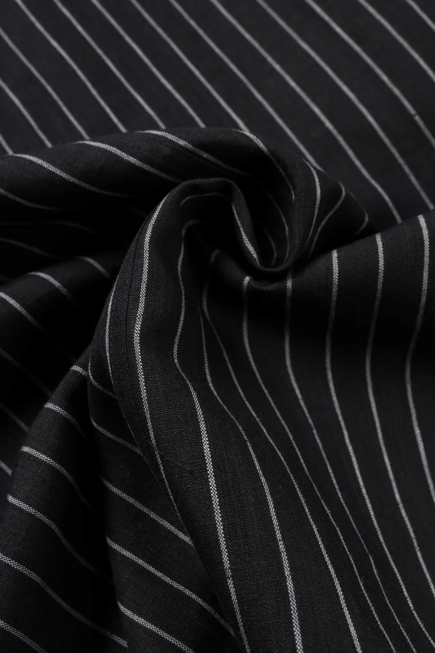 A.F ARTEFACT LOOSEY OVER SHIRT / LINEN STRIPE B (BLACK×L.GREY) - Image 9