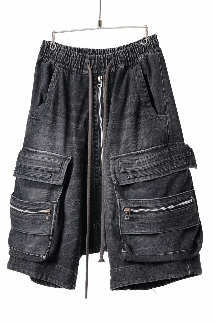 A.F ARTEFACT LOWCROTCH MILITARY WIDE SHORTS / FADED AGING DENIM (BLACK) - Image 2