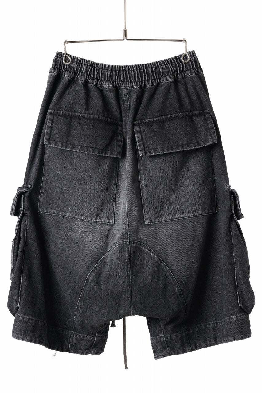 A.F ARTEFACT LOWCROTCH MILITARY WIDE SHORTS / FADED AGING DENIM (BLACK) - Image 3