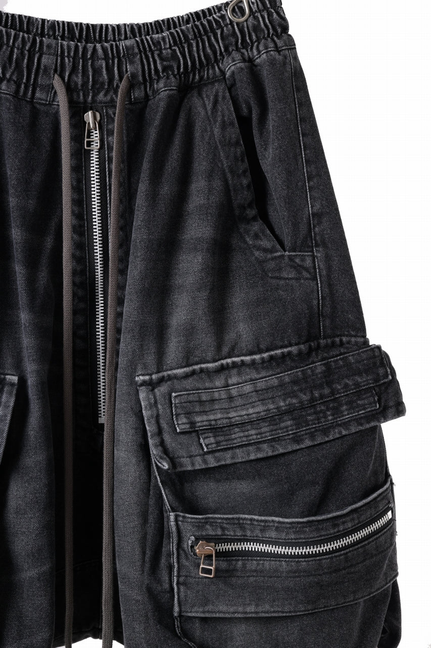 A.F ARTEFACT LOWCROTCH MILITARY WIDE SHORTS / FADED AGING DENIM (BLACK) - Image 4