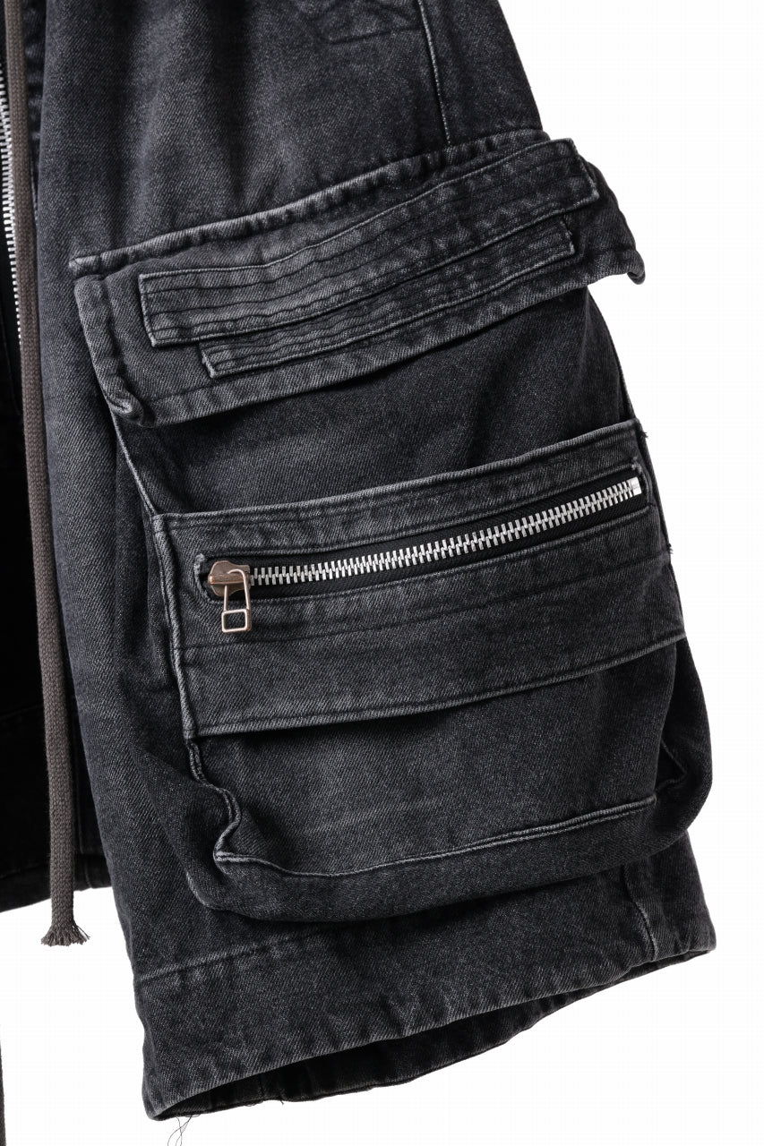 A.F ARTEFACT LOWCROTCH MILITARY WIDE SHORTS / FADED AGING DENIM (BLACK) - Image 5