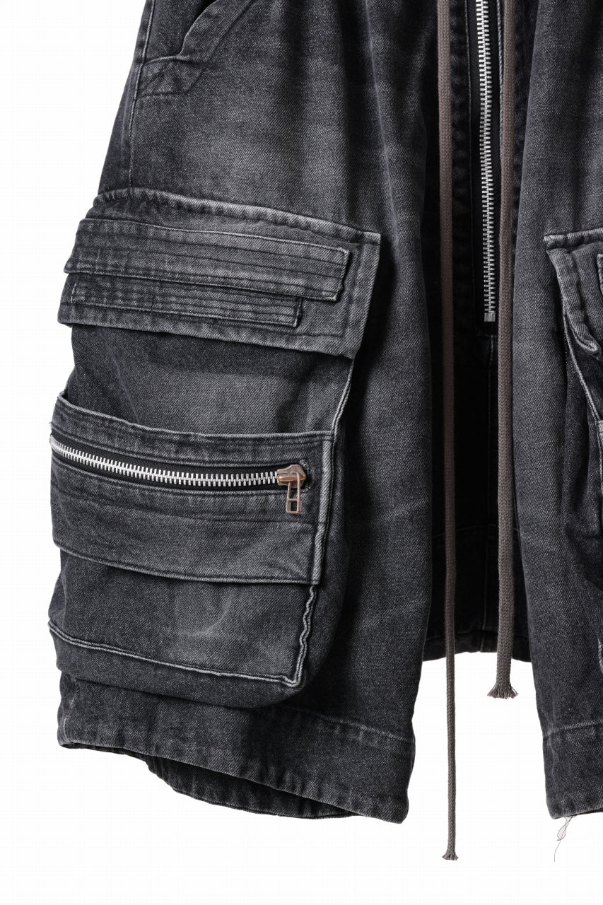 A.F ARTEFACT LOWCROTCH MILITARY WIDE SHORTS / FADED AGING DENIM (BLACK) - Image 6