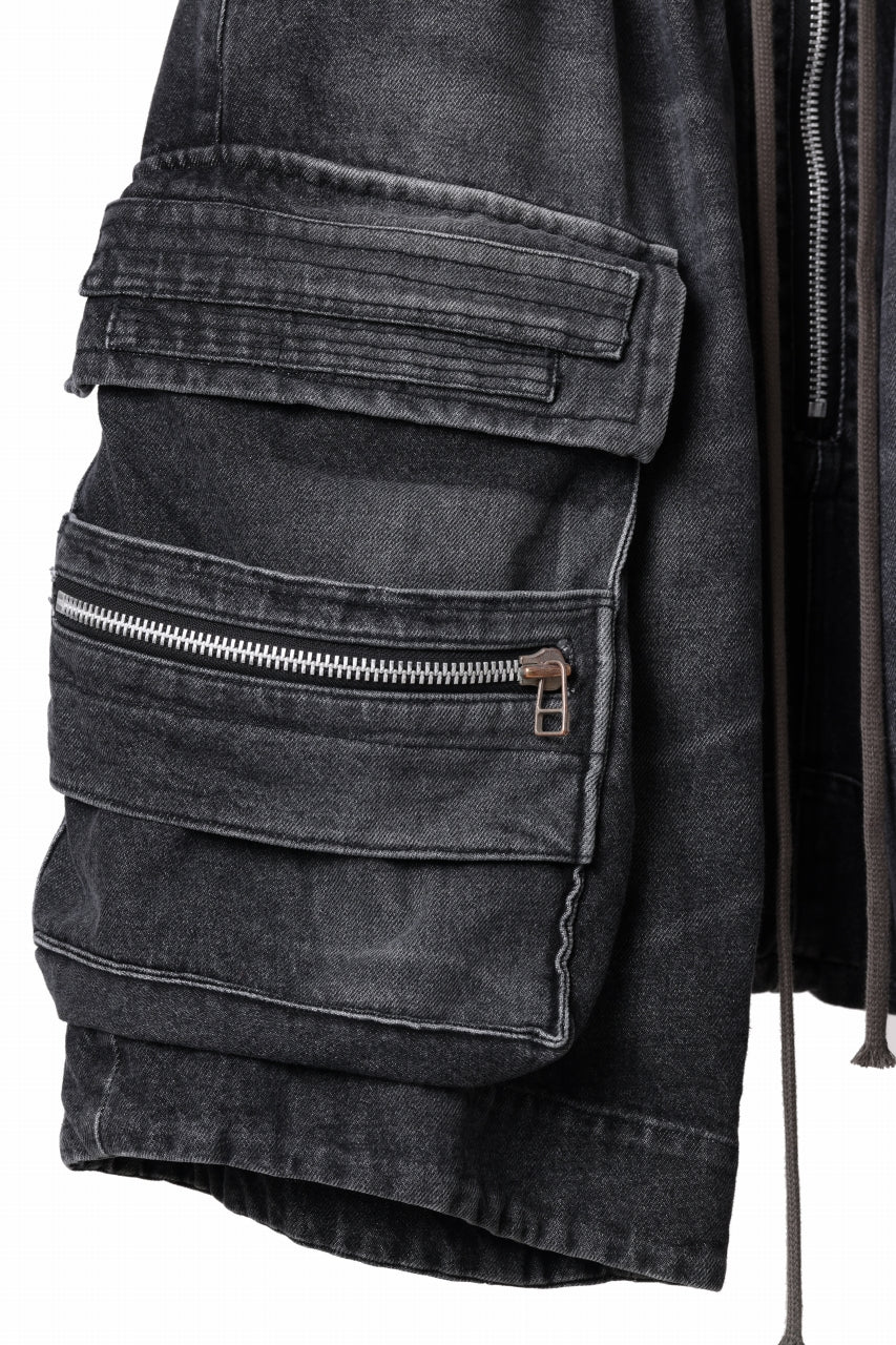 A.F ARTEFACT LOWCROTCH MILITARY WIDE SHORTS / FADED AGING DENIM (BLACK) - Image 7