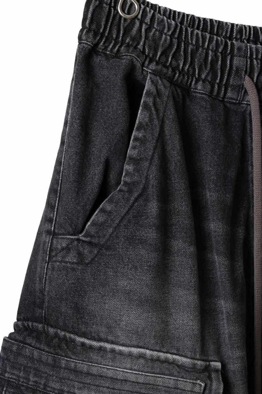 A.F ARTEFACT LOWCROTCH MILITARY WIDE SHORTS / FADED AGING DENIM (BLACK) - Image 8