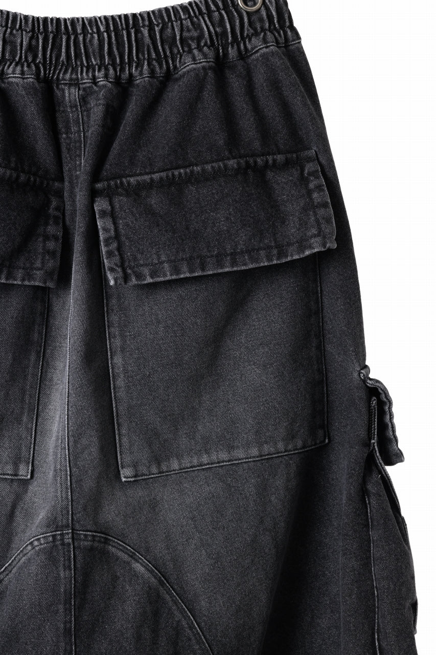 A.F ARTEFACT LOWCROTCH MILITARY WIDE SHORTS / FADED AGING DENIM (BLACK) - Image 9