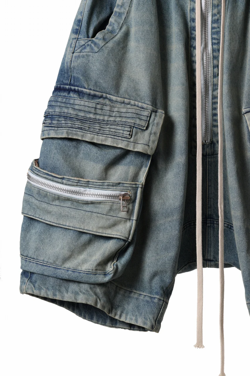 A.F ARTEFACT LOWCROTCH MILITARY WIDE SHORTS / FADED AGEING DENIM (BLUE) - Image 5