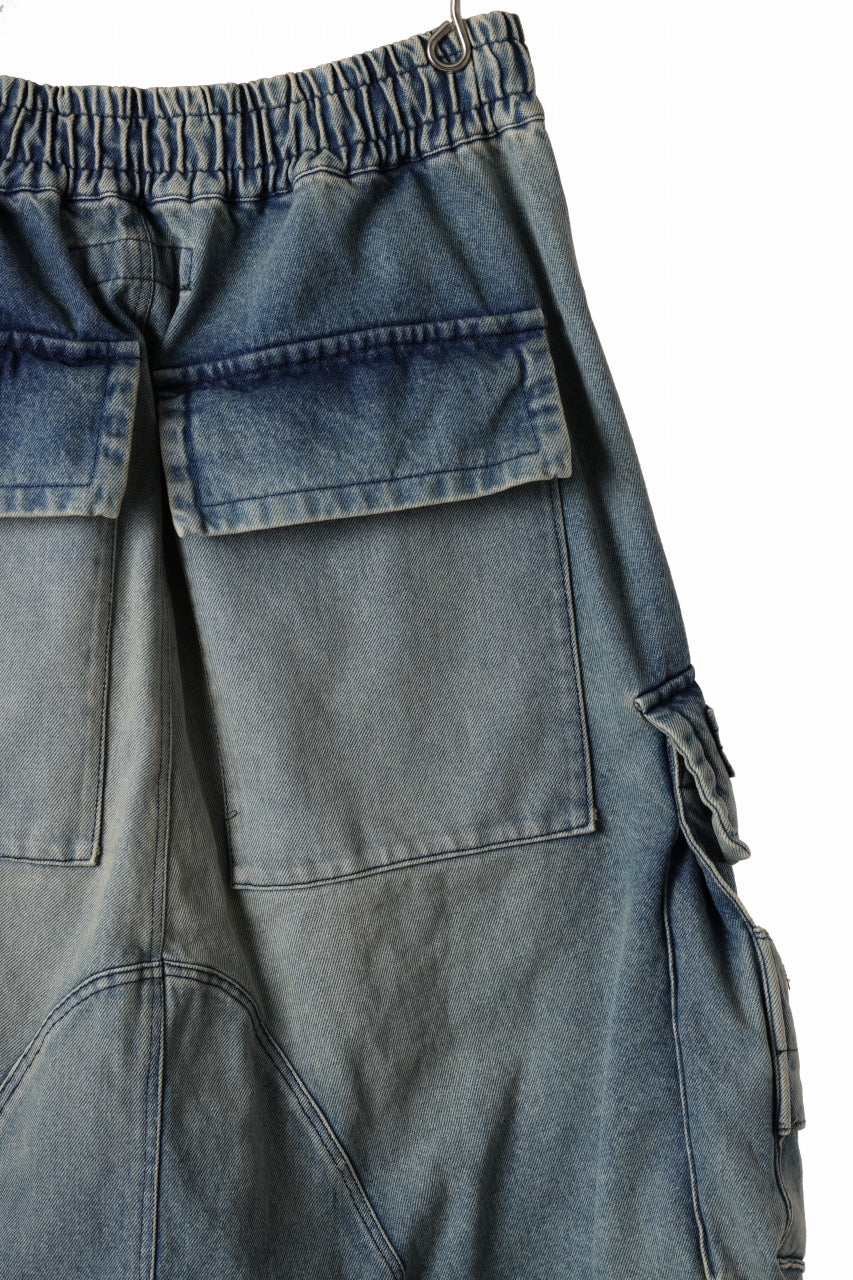 A.F ARTEFACT LOWCROTCH MILITARY WIDE SHORTS / FADED AGEING DENIM (BLUE) - Image 6