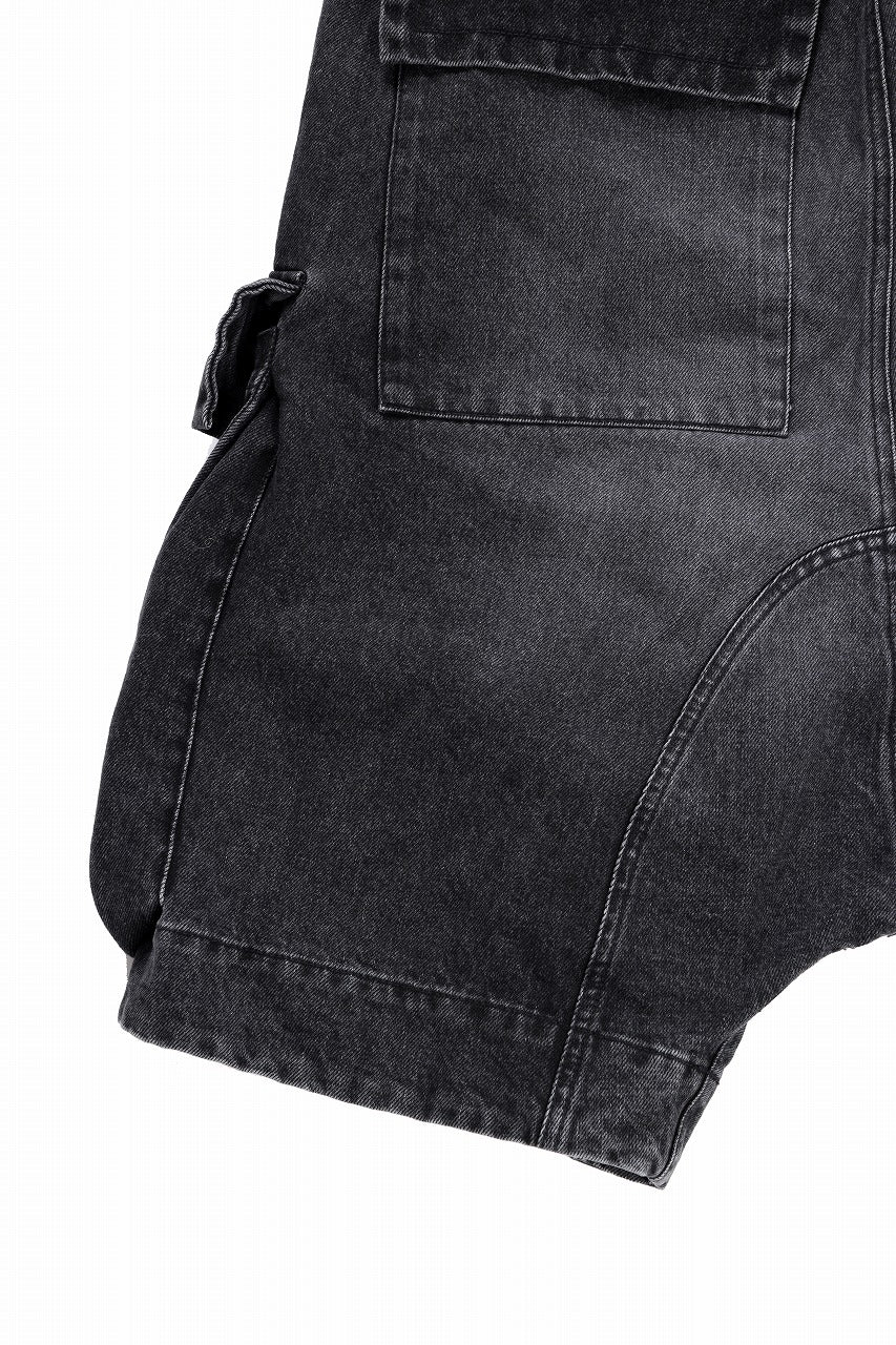 A.F ARTEFACT LOWCROTCH MILITARY WIDE SHORTS / FADED DENIM (BLACK) - Image 11